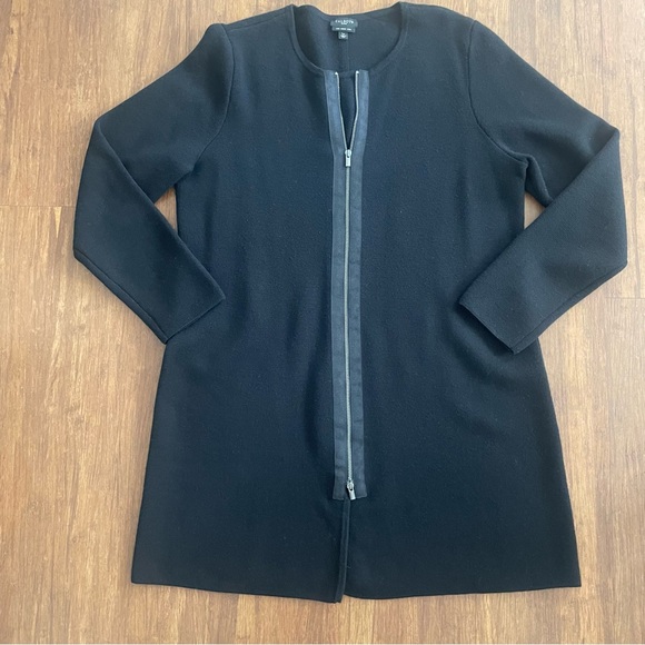 Talbots Pure Merino Wool Sweater Women Large Petite Black Longline Zip Cardigan - Picture 3 of 9